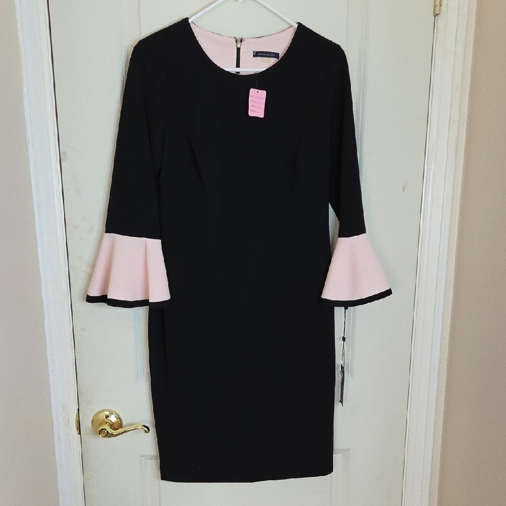 Tommy Hilfiger Elegant Black and Pink Bell Sleeve Dress‎